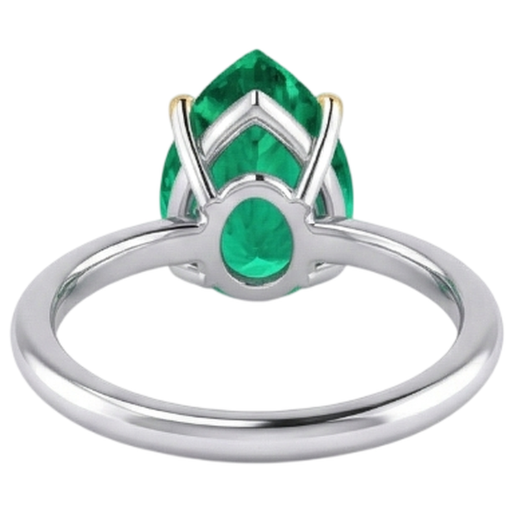 Bague Pierre de Couleur Or 14K Bicolore avec Émeraude Colombienne – vue arrière