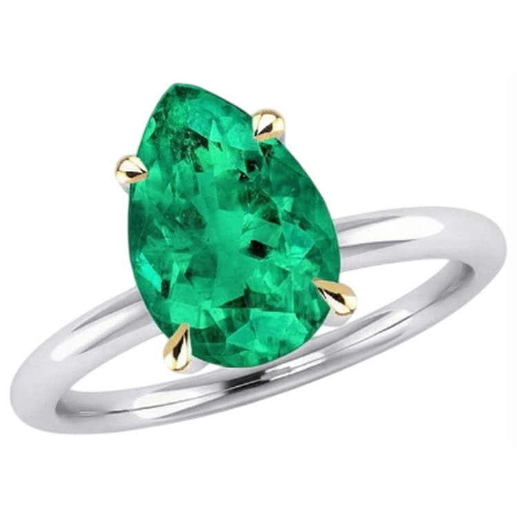 Goutte Émeraude Colombienne bague en Or 14K Bicolore – vue de face