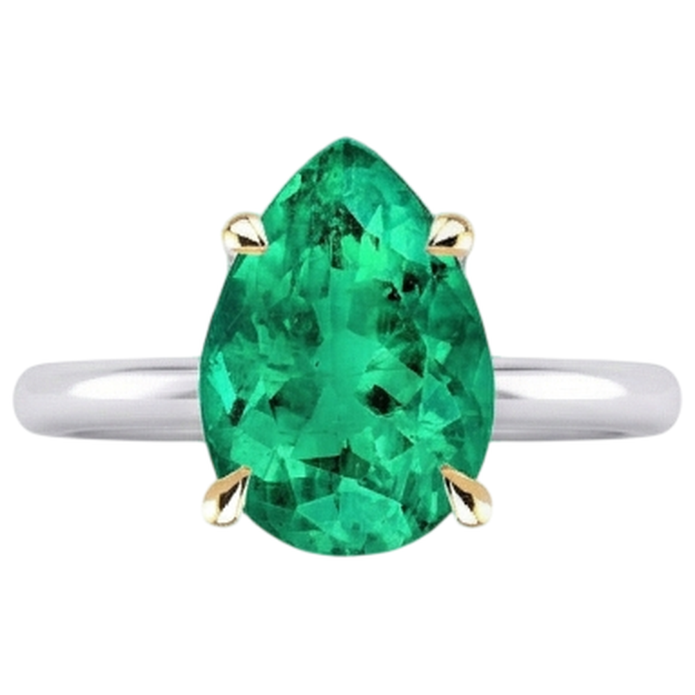 Émeraude Colombienne Bague Pierre de Couleur 2 carats Or 14K Bicolore – vue de profil