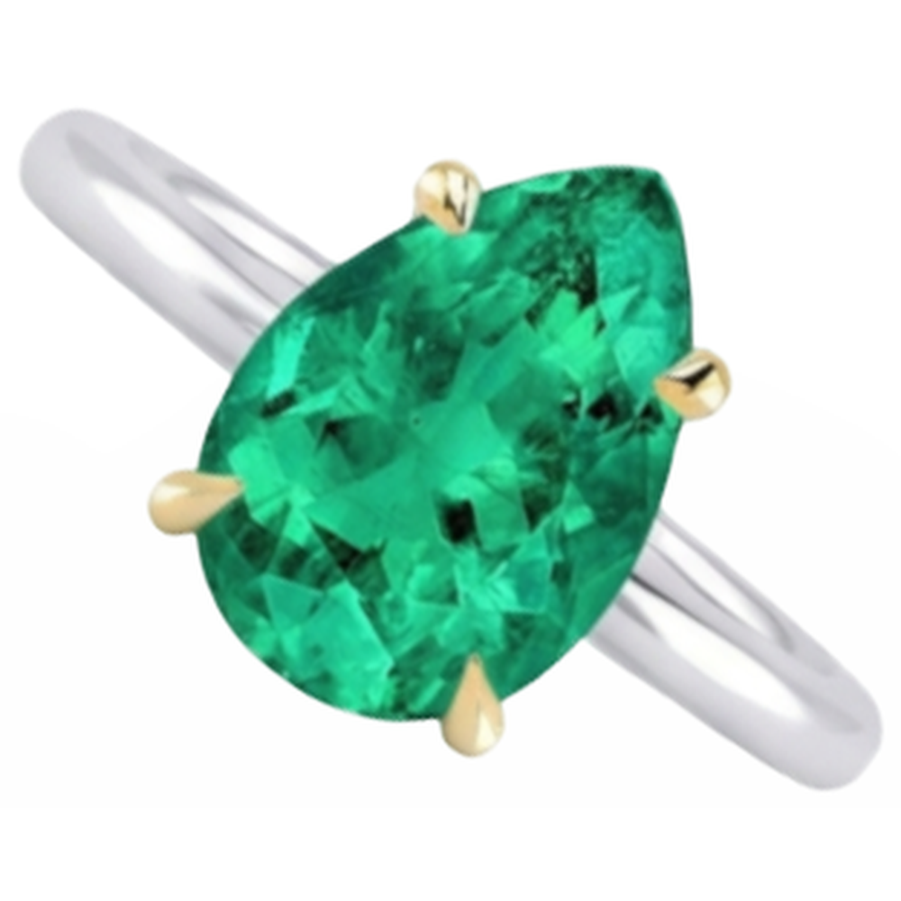 Émeraude Colombienne Bague Pierre de Couleur 2-carats Or 14K Bicolore – vue d'angle