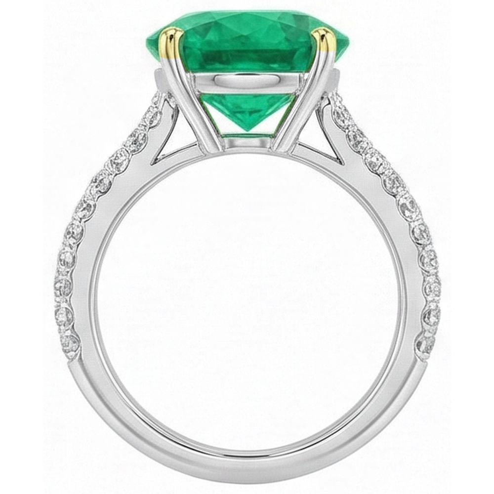 Brillant Émeraude Fine Bague Pierre de Couleur 4 carats – vue de profil
