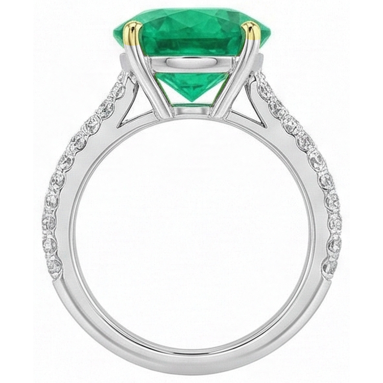 Brillant Émeraude Fine Bague Pierre de Couleur 4 carats – vue de profil