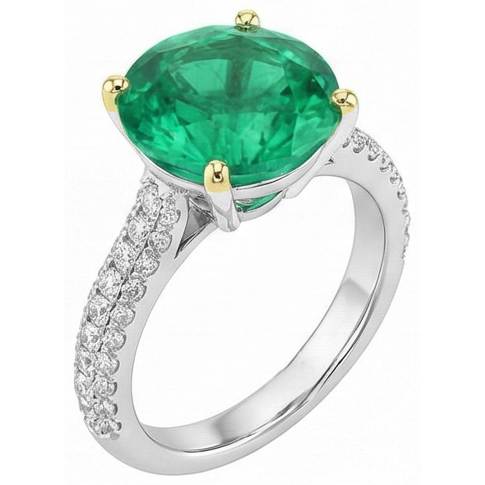 Taille Brillant Émeraude Fine bague en Or Deux Tons 14 Carats – vue de face