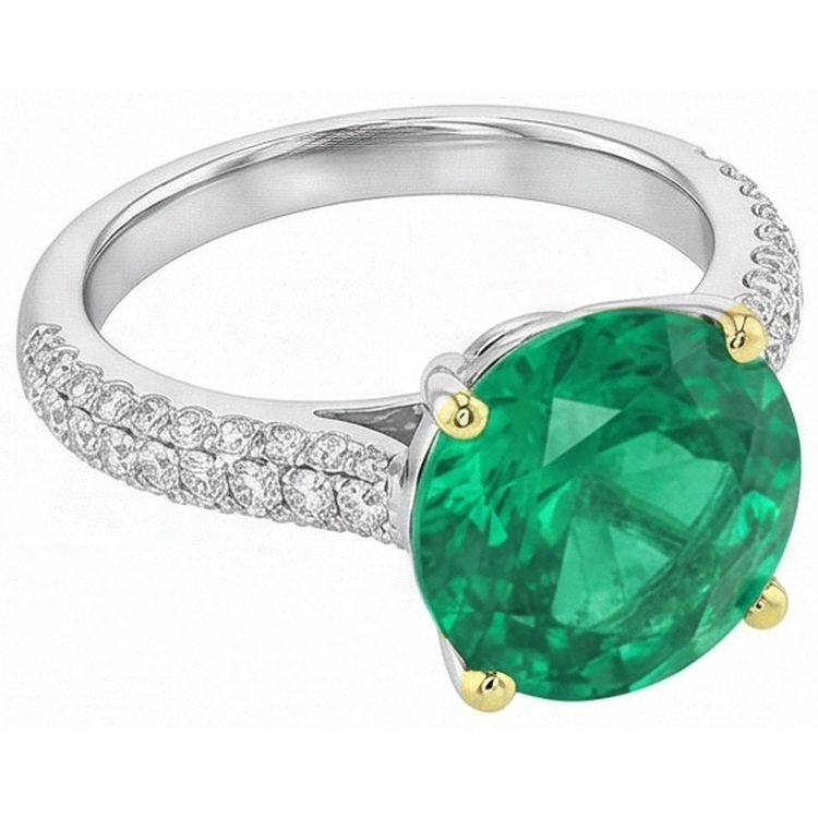 Émeraude Fine Bague Pierre de Couleur 4-carats Or Deux Tons 14 Carats – vue de côté
