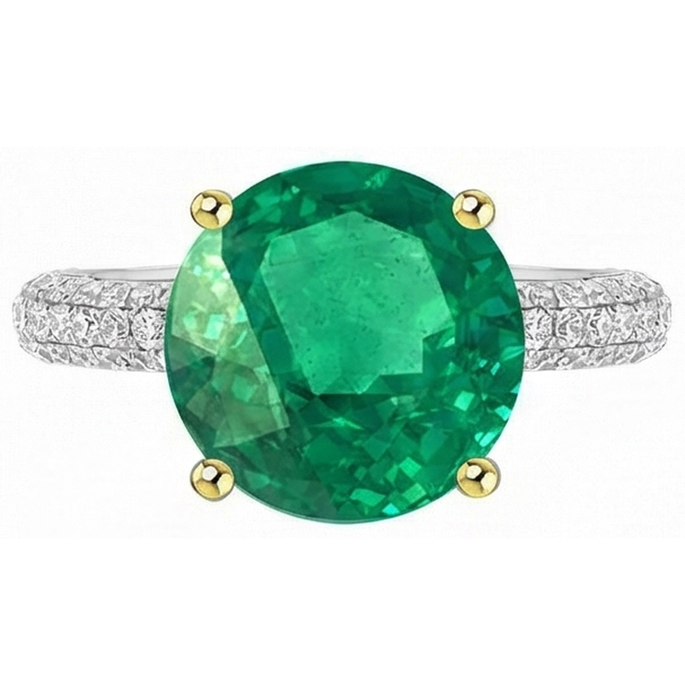 Émeraude Fine Bague Pierre de Couleur 4-carats Or Deux Tons 14 Carats – vue d'angle