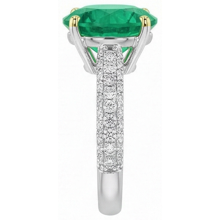 Taille Brillant Émeraude Fine bague en Or Deux Tons 14 Carats – vue de dessus