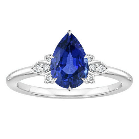 Saphir Bleu Bleuet Bague Pierre de Couleur 2-carats Or Blanc 14 Carats – vue principale