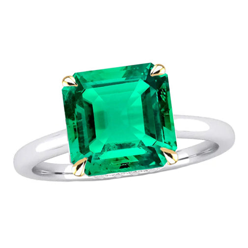 Émeraude Taille Asscher Bague Pierre de Couleur en Or Bicolore 14 Carats – vue principale