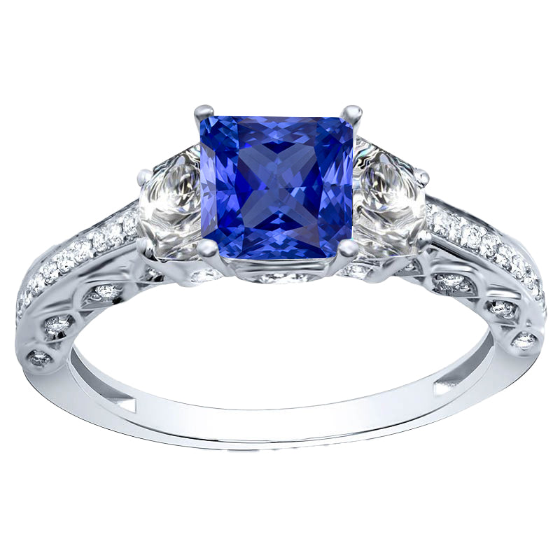 Bague Pierre Précieuse Or Blanc 14 Carats avec Saphir Bleu Bleuet – vue principale