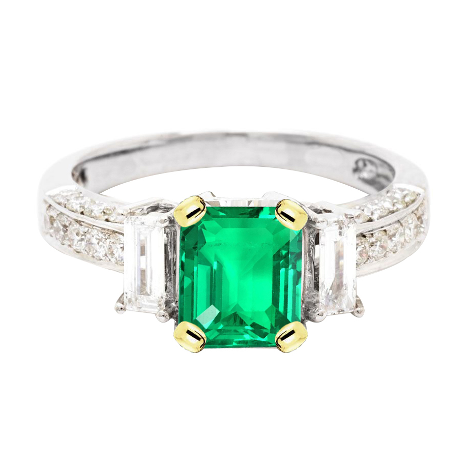 Exquis Émeraude Fine Bague Pierre Précieuse 2 carats – vue principale