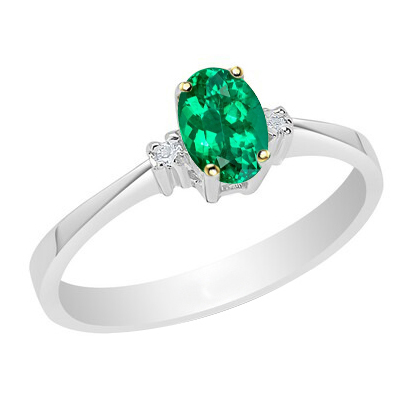 Émeraude Fine Bague avec Gemme 1 carats Or Deux Tons 14 Carats – vue principale