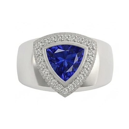 Gents Ring Ceylan Sapphire Diamond Jewelry Trillion Bezel Set 2 Carats