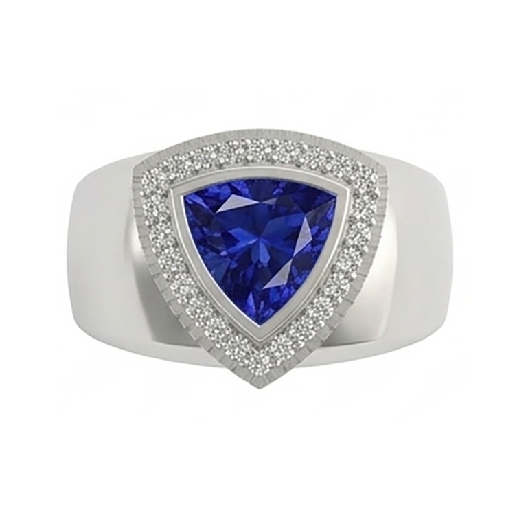 Gents Ring Ceylan Sapphire Diamond Jewelry Trillion Bezel Set 2 Carats