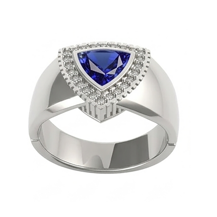 Gents Ring Ceylan Sapphire Diamond Jewelry Trillion Bezel Set 2 Carats