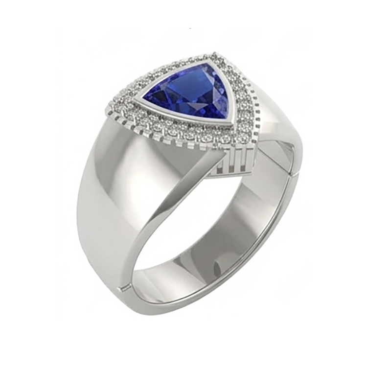 Gents Ring Ceylan Sapphire Diamond Jewelry Trillion Bezel Set 2 Carats