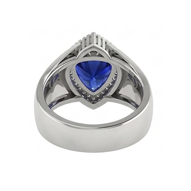 Gents Ring Ceylan Sapphire Diamond Jewelry Trillion Bezel Set 2 Carats