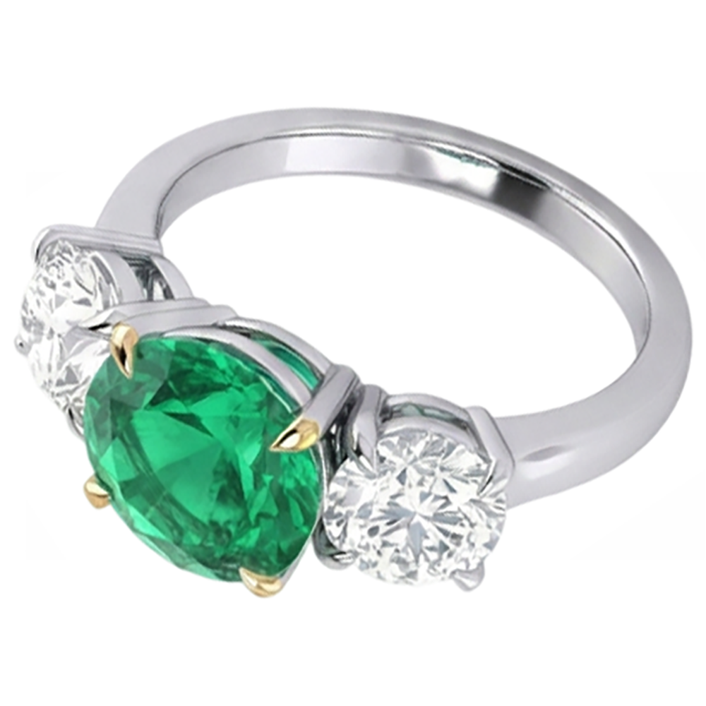 Bague Pierre de Couleur Or 14K Bicolore avec Émeraude Fine – vue d'angle