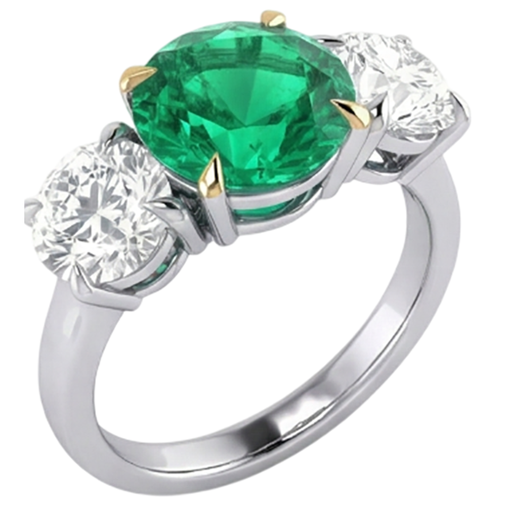 Émeraude Fine Bague Pierre de Couleur 3-carats Or 14K Bicolore – vue de côté