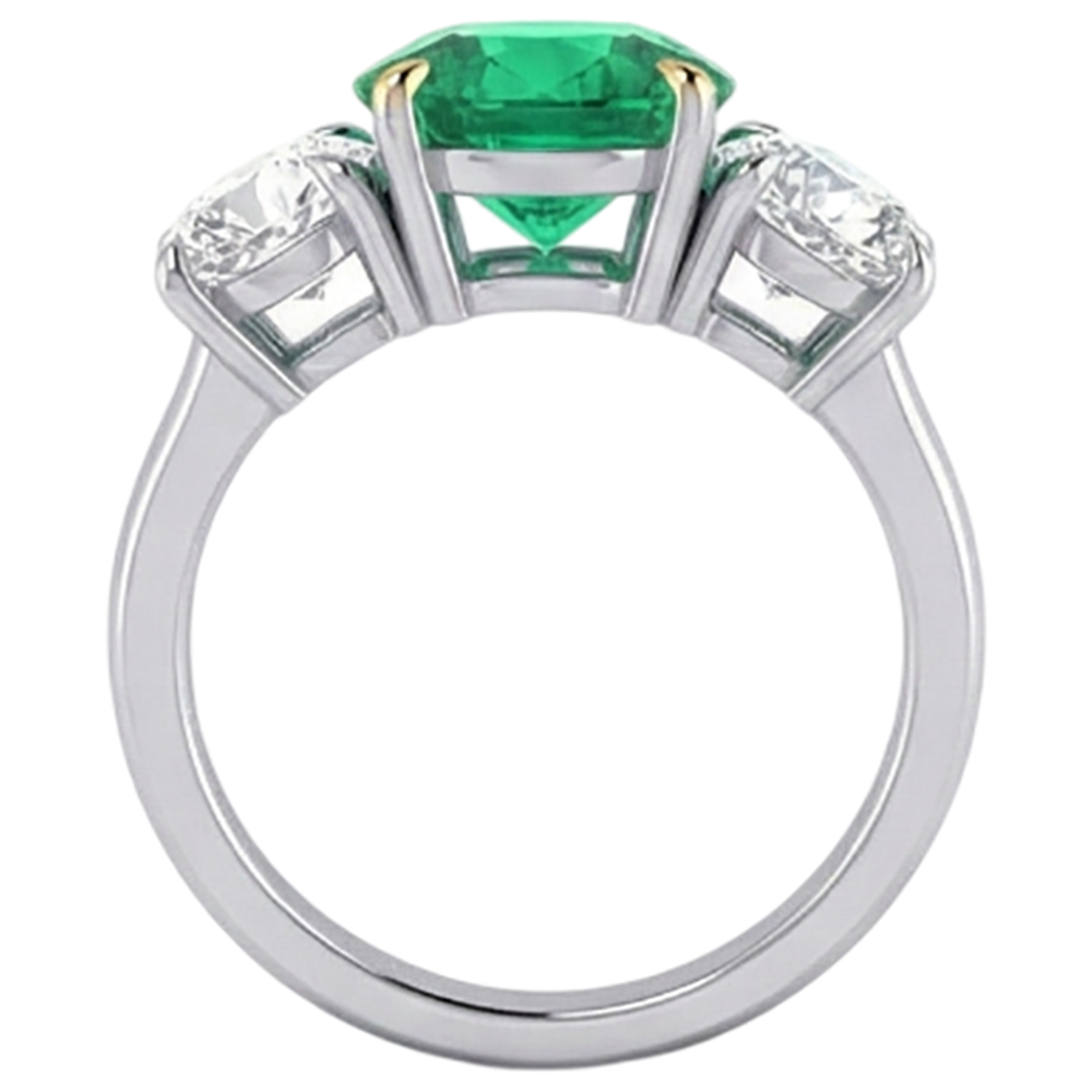 Émeraude Fine Bague Pierre de Couleur 3 carats Or 14K Bicolore – vue détaillée