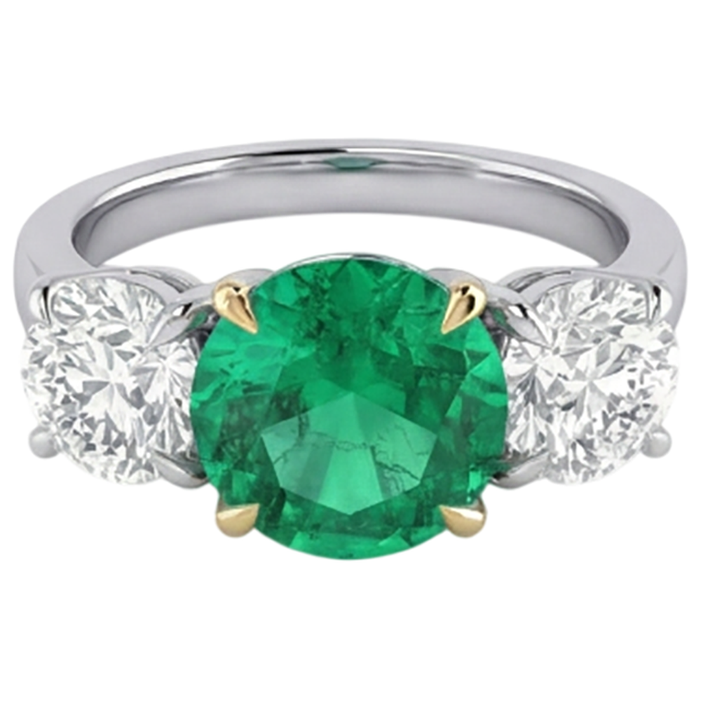 Émeraude Fine Bague Pierre de Couleur 3 carats Or 14K Bicolore – vue de face