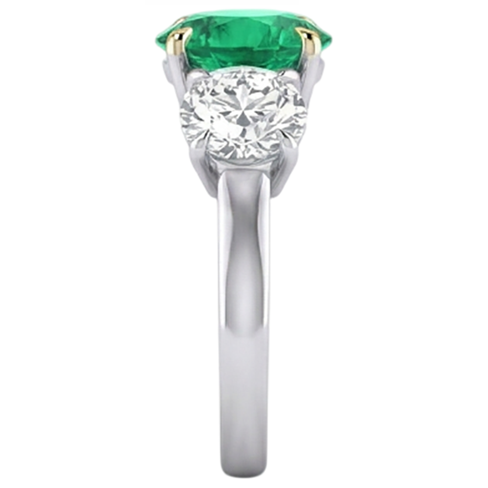 Émeraude Fine Taille Ronde Bague Pierre de Couleur en Or 14K Bicolore – vue arrière