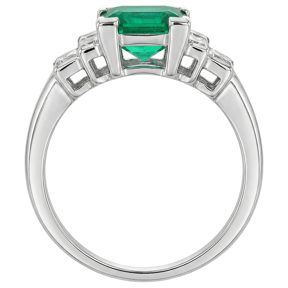 Taille Émeraude Émeraude Colombienne bague en Or 14K Blanc – vue d'angle