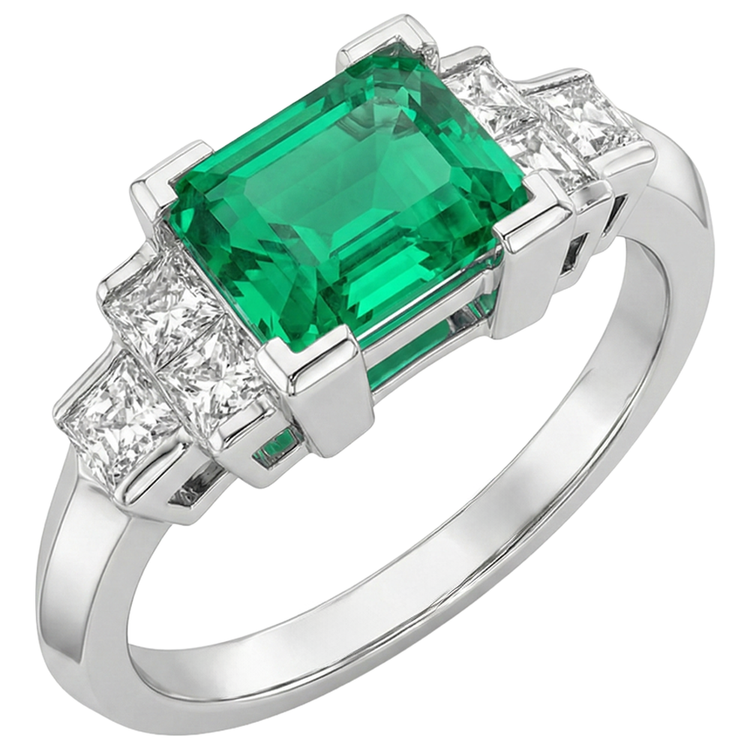 Émeraude Colombienne Bague Pierre Précieuse 1,50-carats Or 14K Blanc – vue de face