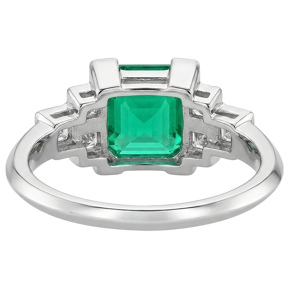 Émeraude Colombienne Taille Émeraude Bague Pierre Précieuse en Or 14K Blanc – vue de profil