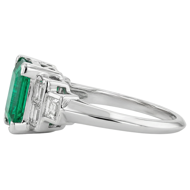 Taille Émeraude Émeraude Colombienne bague en Or 14K Blanc – vue de côté