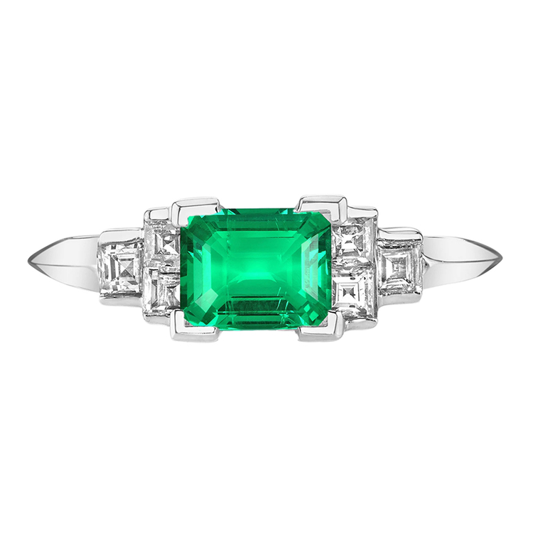 Émeraude Colombienne Bague Pierre Précieuse 1,50-carats Or 14K Blanc – vue principale