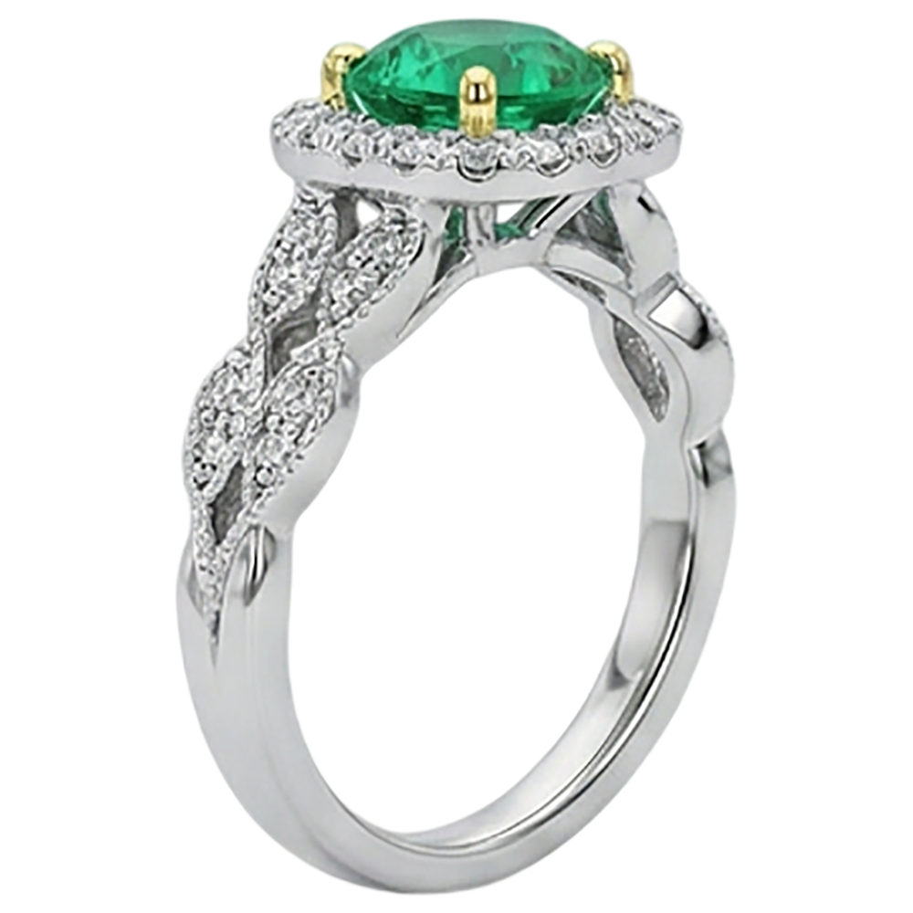 Bague Pierre de Couleur Or Bicolore 14 Carats avec Émeraude Colombienne – vue d'angle