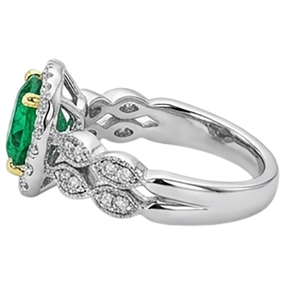 Bague Pierre de Couleur Or Bicolore 14 Carats avec Émeraude Colombienne – vue de profil