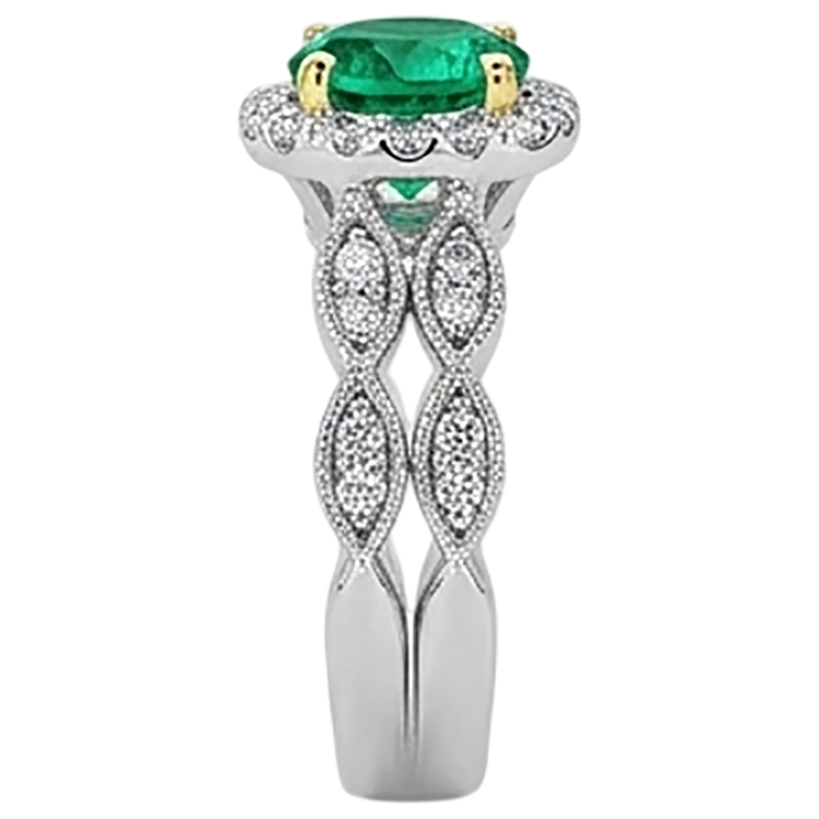 Émeraude Colombienne Bague Pierre de Couleur 2,50-carats Or Bicolore 14 Carats – vue de dessus