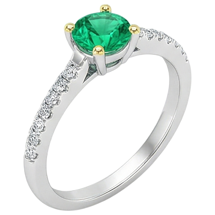 Taille Ronde Émeraude bague en Or Deux Tons 14 Carats – vue de côté