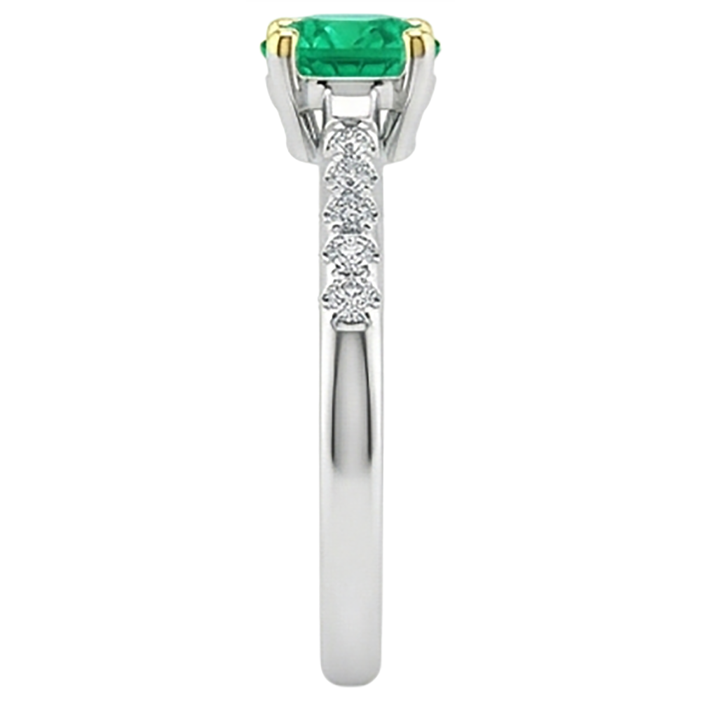 Émeraude Taille Ronde Bague avec Gemme en Or Deux Tons 14 Carats – vue de dessus
