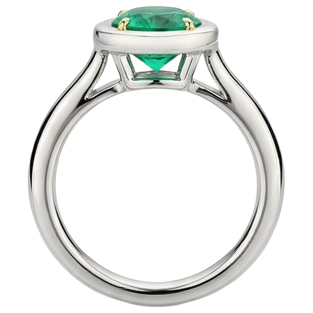 Bague Pierre Précieuse Or 14K Bicolore avec Émeraude – vue arrière
