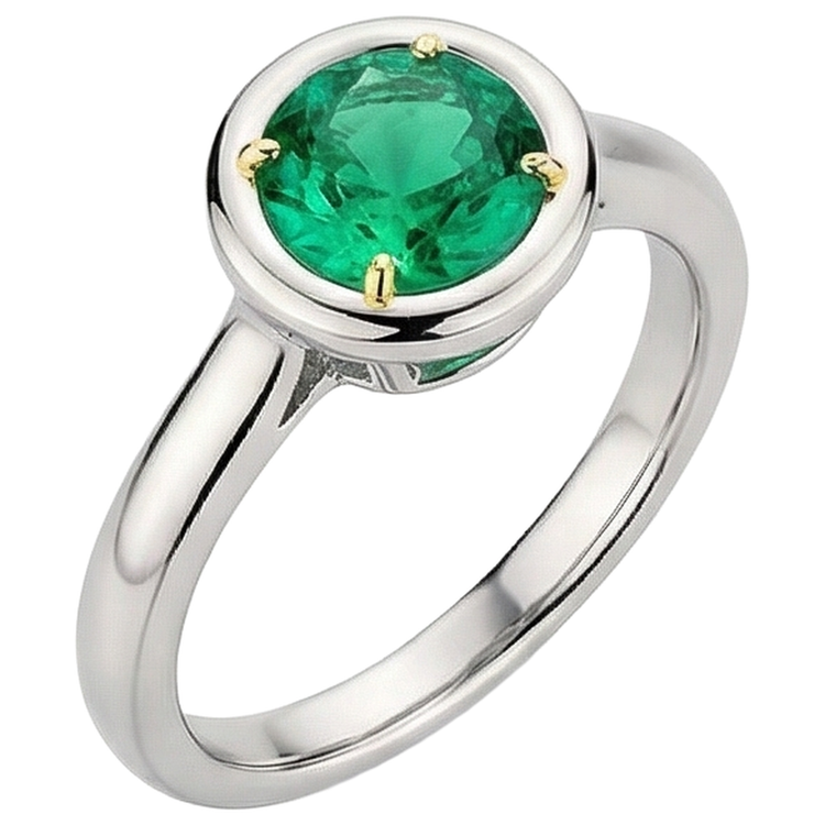 Bague Pierre Précieuse Or 14K Bicolore avec Émeraude – vue d'angle