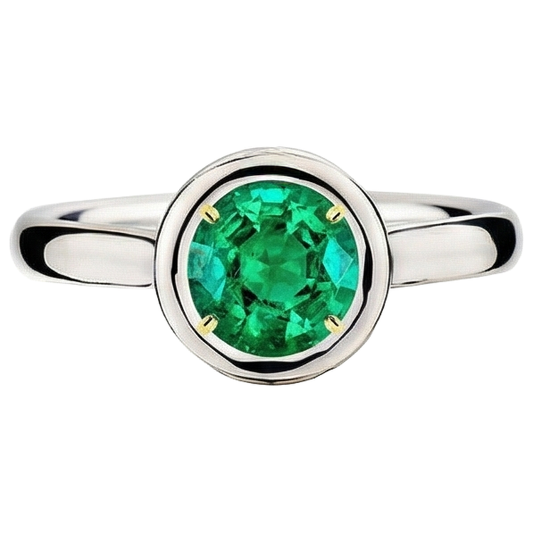 Émeraude Bague Pierre Précieuse 2 carats Or 14K Bicolore – vue de face