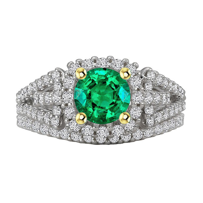 Émeraude Taille Ronde Bague Pierre Précieuse en Or 14K Bicolore – vue principale