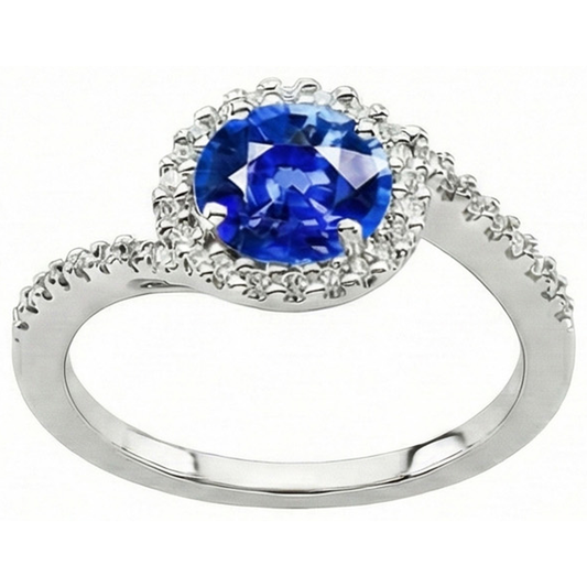 Élégant Saphir Bleu Royal Bague Pierre de Couleur 2 carats – vue de face