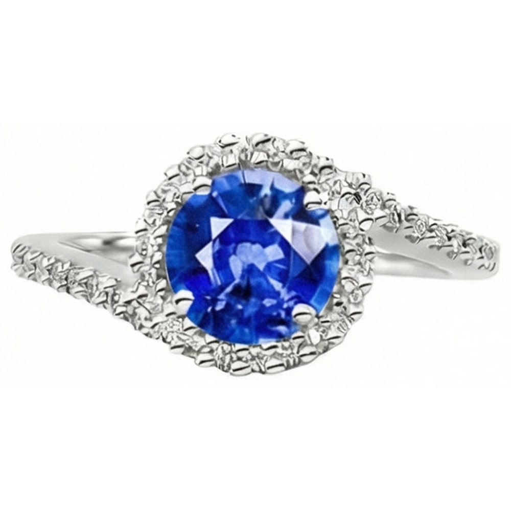 Saphir Bleu Royal Bague Pierre de Couleur 2 carats Or Blanc 14 Carats – vue de profil
