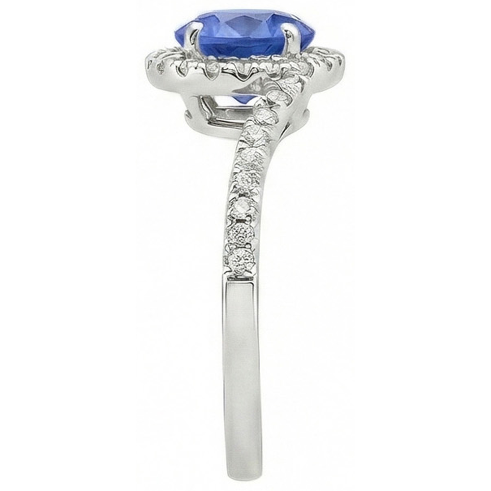 Saphir Bleu Royal Taille Brillant Bague Pierre de Couleur en Or Blanc 14 Carats – vue de dessus