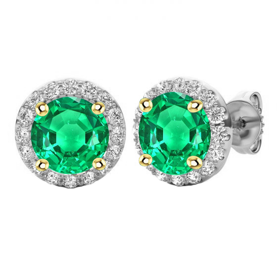 Gemstone Earring Or Deux Tons 14 Carats avec Émeraude Colombienne – vue principale