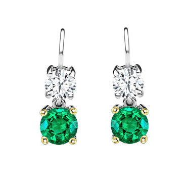 Émeraude Fine Gemstone Earring 1 carats Or Deux Tons 14 Carats – vue principale