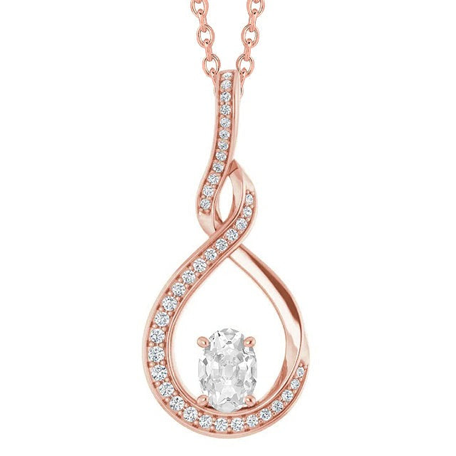 Glissière ovale de pendant de Naturel diamant de vieux mineur avec le style tordu par 3 carats de chaîne