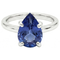 Saphir Bleu Bleuet Bague avec Gemme 3 carats – Or 14K Blanc