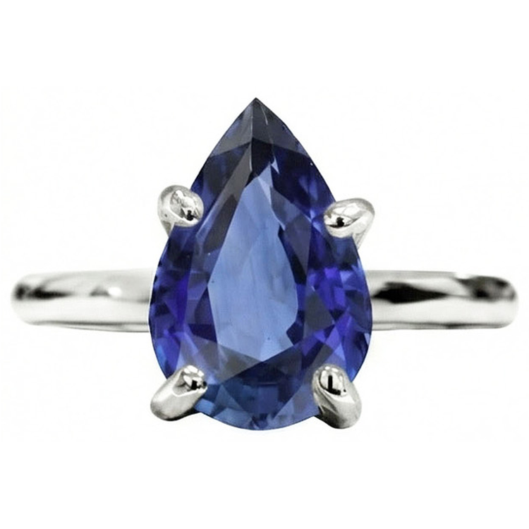 Saphir Bleu Bleuet Bague avec Gemme 3-carats Or 14K Blanc – vue de face