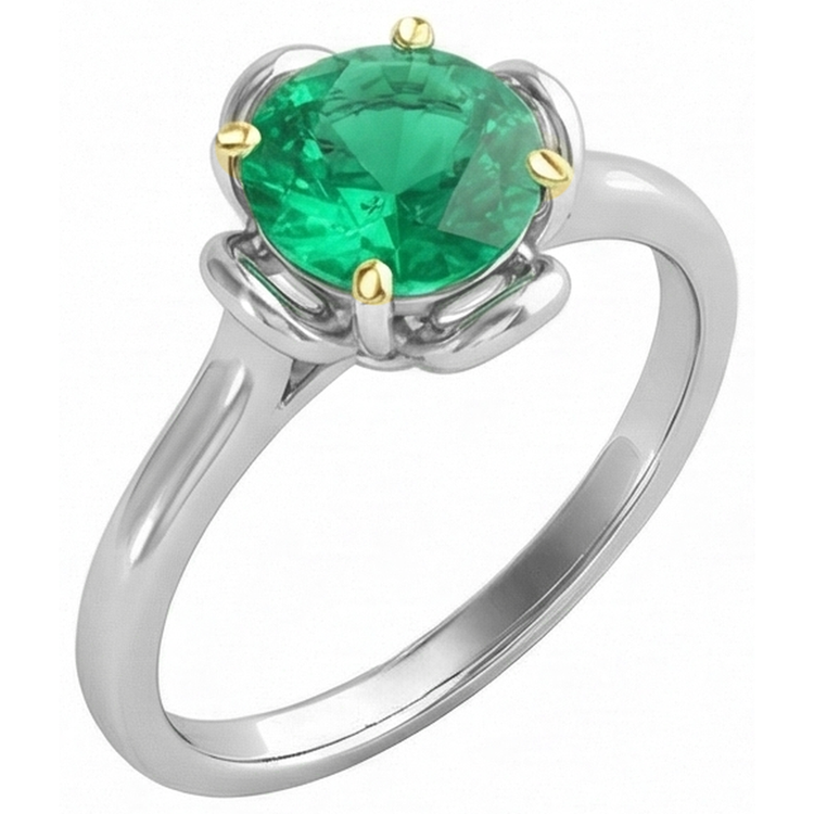 Taille Ronde Émeraude bague en Or 14K Bicolore – vue d'angle