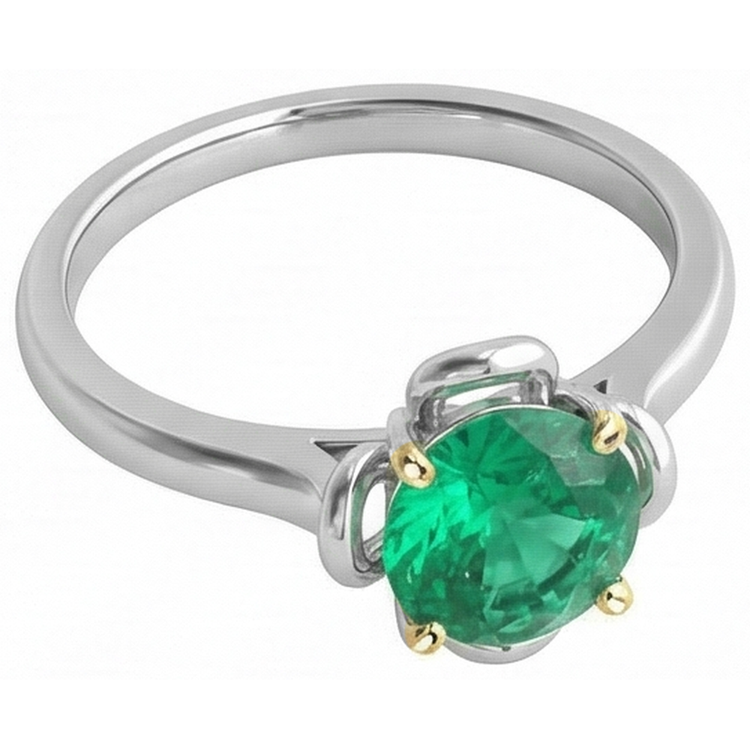 Émeraude Taille Ronde Bague Pierre Précieuse en Or 14K Bicolore – vue de profil