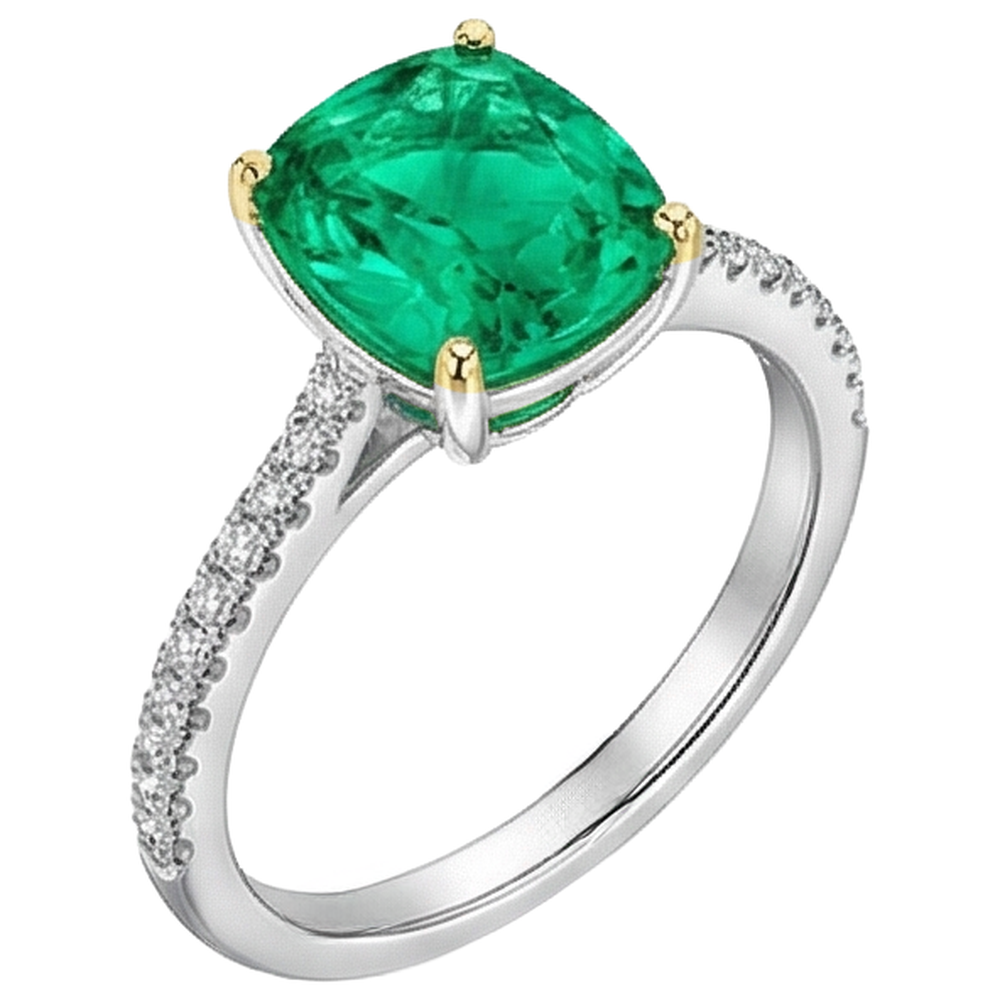 Bague Pierre Précieuse Or Deux Tons 14 Carats avec Émeraude Colombienne – vue de face